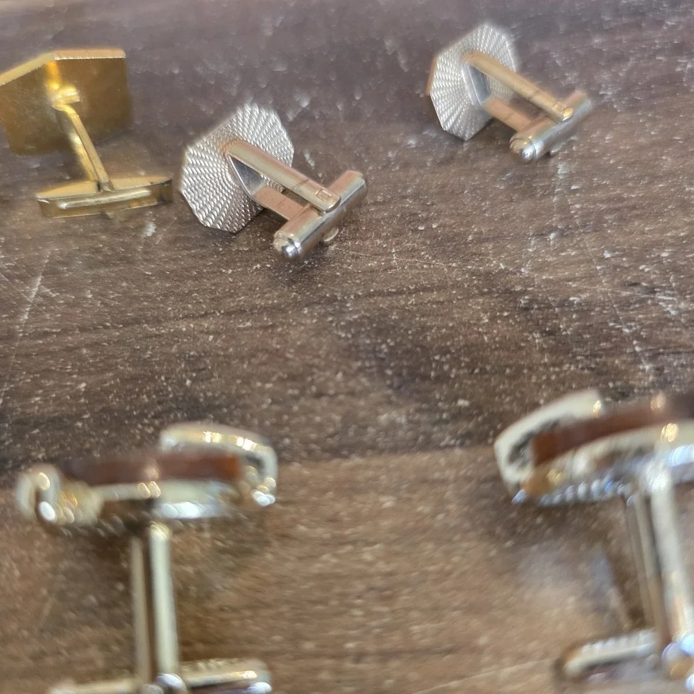 Assorted Cuff Links Lot of 4 Sets Gold Tone Silver Tone Oval Square Round Shapes
